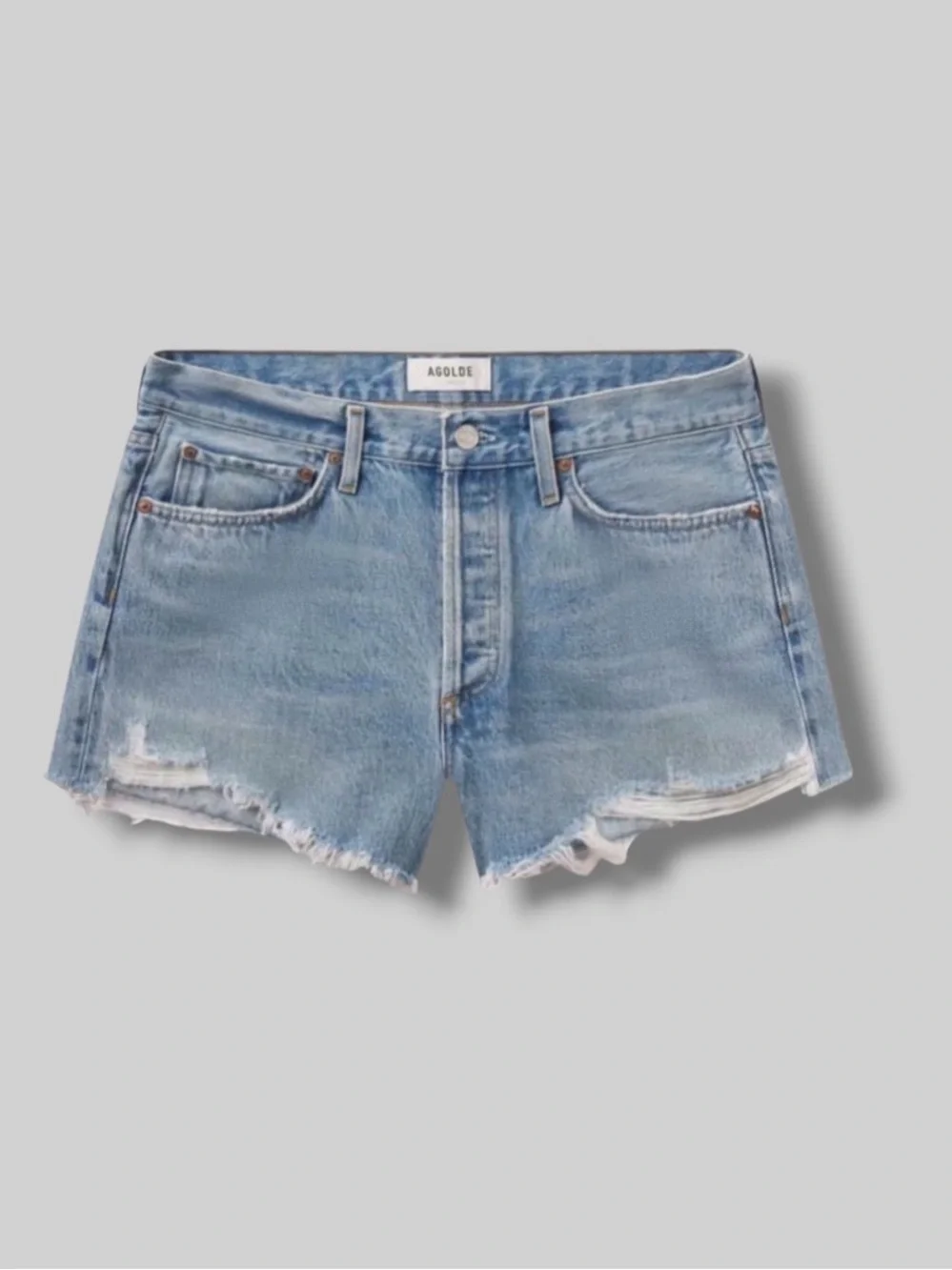 AGOLDE 90’s Denim Cut Off Shorts Distressed High Rise Grunge Blue Size 26 - Picture 8 of 8